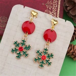 🎄❄️Snowflake Round Red Rhinestone Enamel Earrings